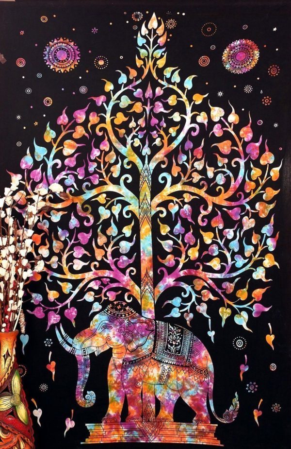 Indian Tree Of Life Psychedelic Wall Hanging Elephant Tapestry Throw Ethnic Art 